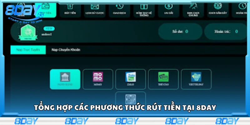 Các phương thức rút tiền tại 8Day